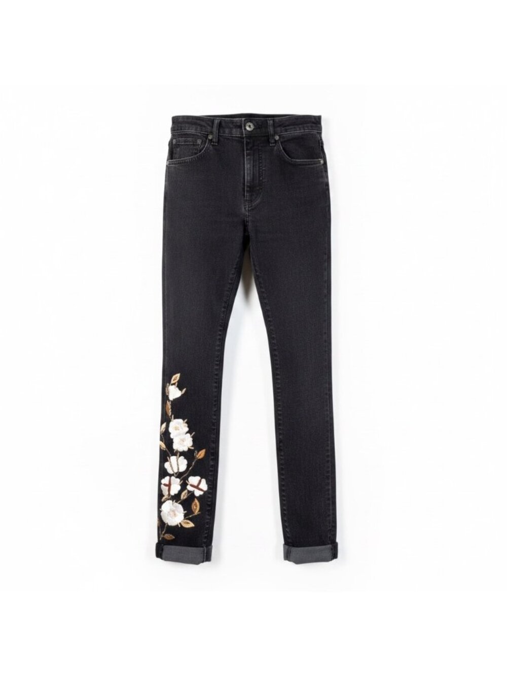 Off-White Womens Black Cotton Blend Embroidered Floral Skinny Jeans Size 26
